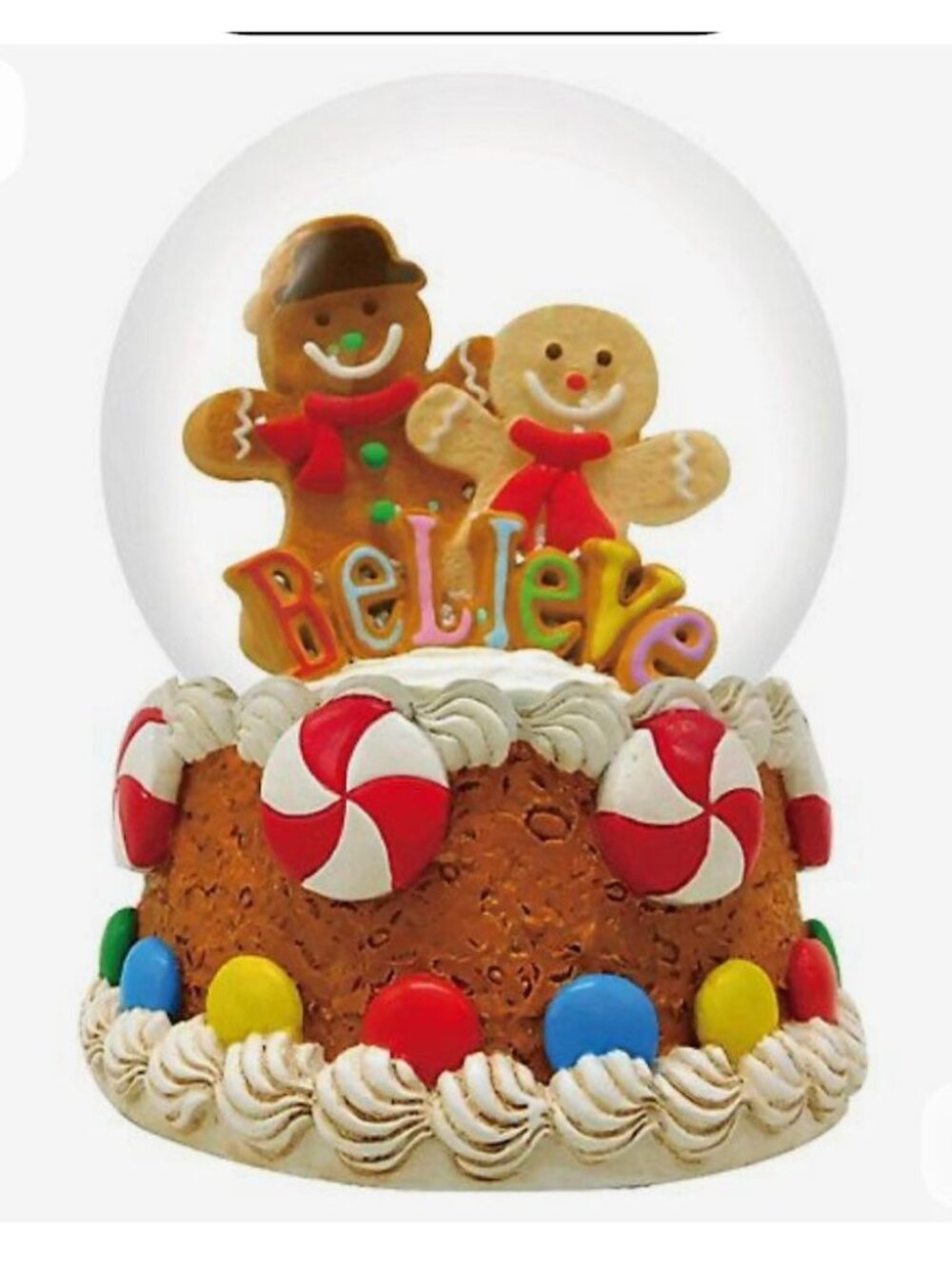 Gingerbread Couple Believe Musical Snow Globe With Candy-Themed